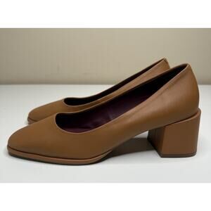 Aerosoles Alae Block Heel Pump Womens 9.5M Tan Leather Rounded Square Toe Shoes